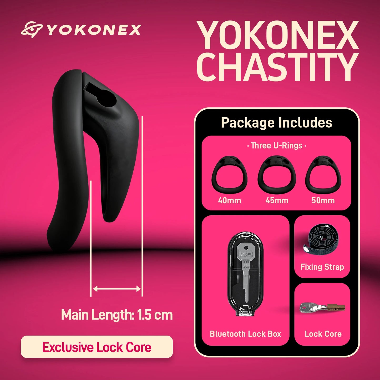 YoKoNex Men Chastity Lock, Black Male Cage, Penis Ring with 3 Sizes, Ergonomic Chastity Device, Adult Toy, New 2026
