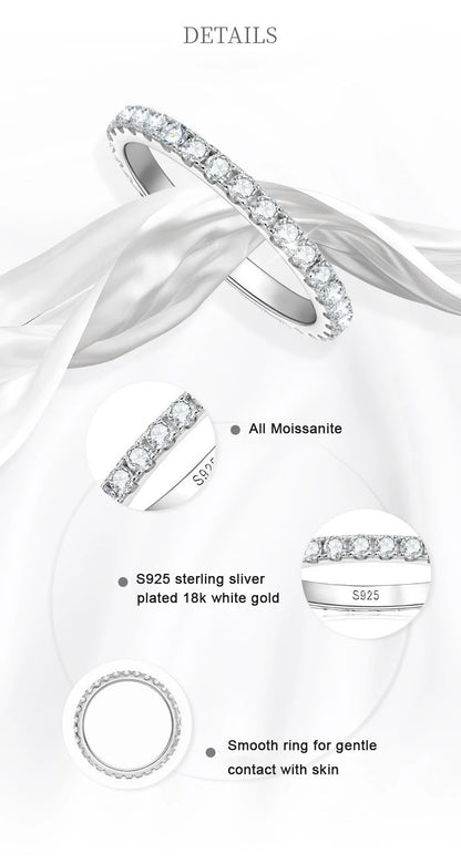 KNOBSPIN 2mm D Color Moissanite Ring 925 Sterling Sliver Solid 18k White Gold Eternity Band Wedding Engagement Rings For Women