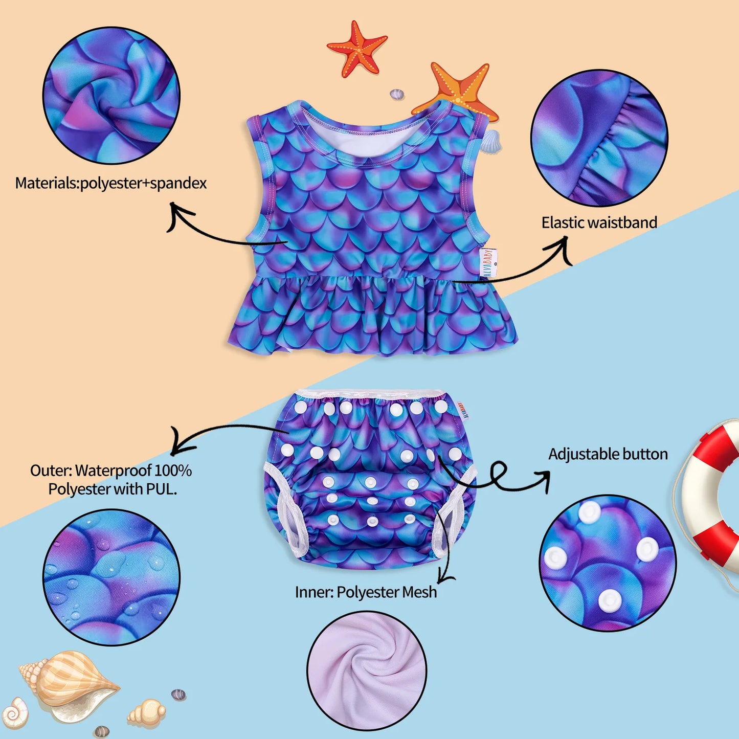 U PICK 1 Set ALVABABY Summer Swim Set Sleeveless Fashion Swimsuit for Baby Girls