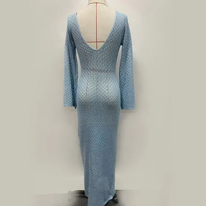 Tornova 2025 New Crochet Beach Maxi Dress Women's Sexy Knitted Hollow Bikini Swimsuit Cover-Up Sun Protection Dress See Through