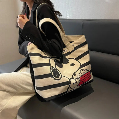 HOT Snoopy student cartoon large-capacity tote bag new versatile printed mommy bag portable shoulder shopping bag canvas bag