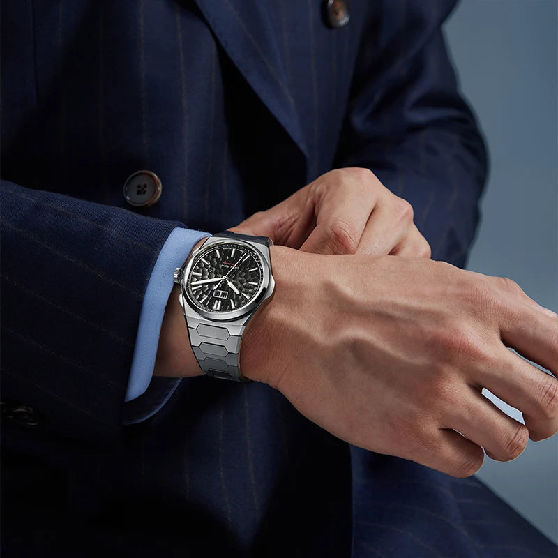Lucky Harvey Hammered DialSelf-sounding Chiming Watches Automatic Movement Men's Watch 316L Stainless Steel Wristwatch Casual