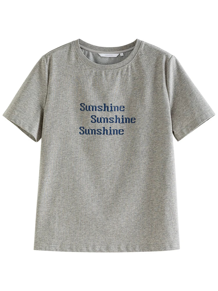 ZIQIAO Versatile Cool Sense Short-sleeved T-shirt for Women 2024 Summer New Style Simple Round Neck Top for Female