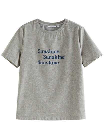 ZIQIAO Versatile Cool Sense Short-sleeved T-shirt for Women 2024 Summer New Style Simple Round Neck Top for Female
