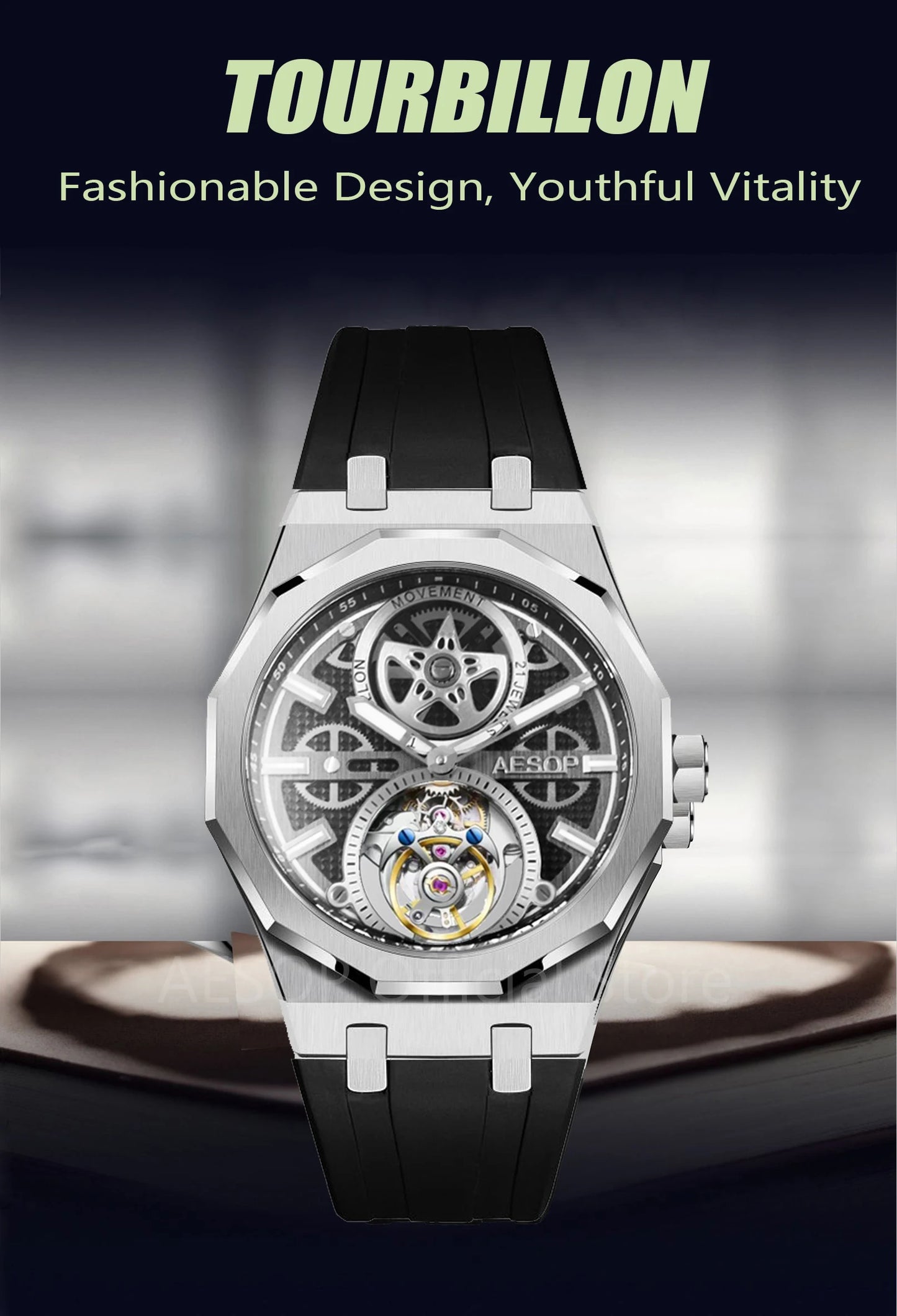 AESOP Men Flying Tourbillon Movement Mechanical Automatic Luxury Watches Wristwatches Skeleton Watch Brand For Man Sapphire