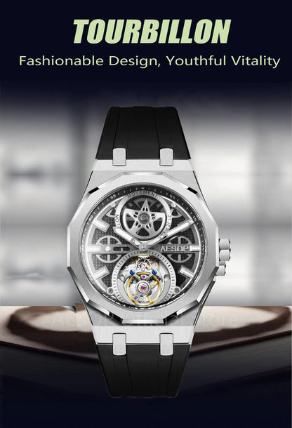 AESOP Men Flying Tourbillon Movement Mechanical Automatic Luxury Watches Wristwatches Skeleton Watch Brand For Man Sapphire