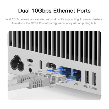 Beelink GTR9 Pro AI Mini PC AMD Ryzen AI MAX+ 395 LPDDR5X 128GB 8000MT/s 2TB SSD 140W Ultra 10GbE LAN WiFi7 BT5.4 Fingerprint