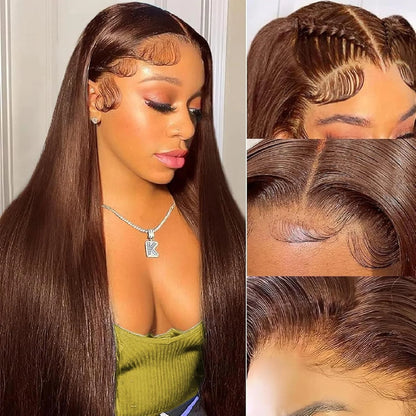 Premium Chocolate Brown Colored 13x4 HD Lace Front Human Hair Wigs 46 Long Inch Raw Indian Straight Human Hair Frontal Wigs