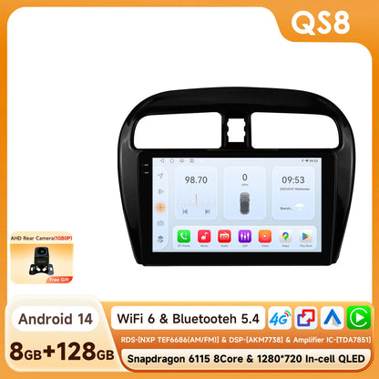 Hizpo 2 Din Android 14 Car Radio Multimidia For MITSUBISHI Mirage Spacestar Dodge Attitude 2012-2018 GPS Navigation Carplay DSP