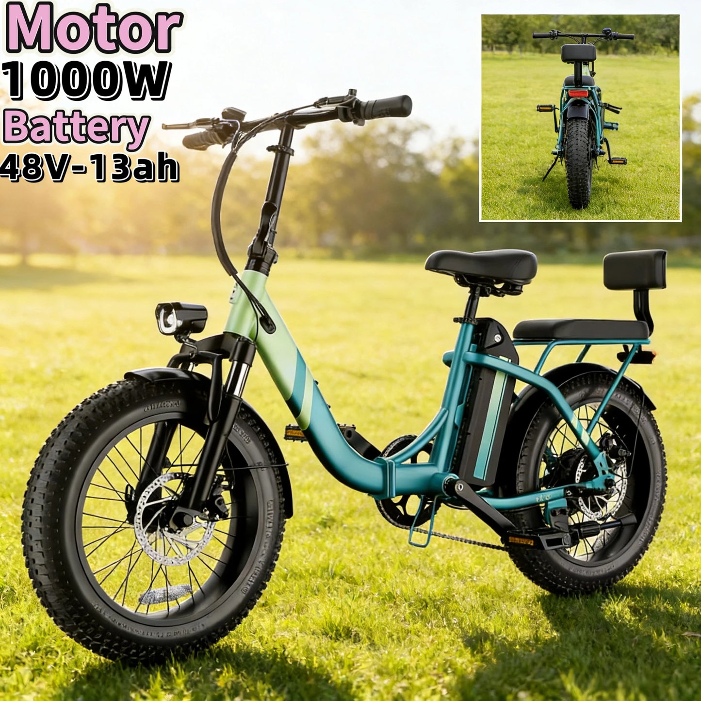 20-inch foldable parent-child riding E-BIKE. 48V13AH removable battery electric scooter, 1000W brushless motor electric bicycle