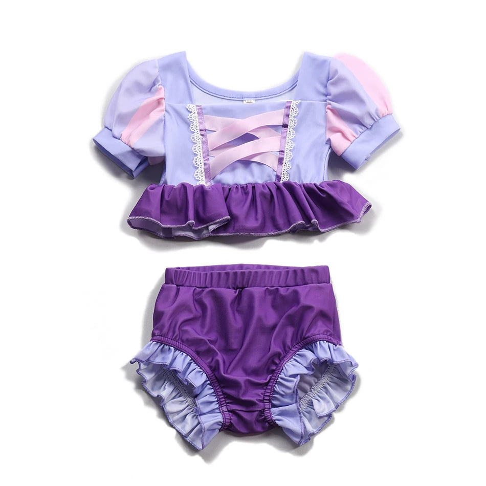 2 3 4 6 8 Yrs Girls Summer Swimming Clothing Bikini Two Pieces Set Princess Cosplay Beach Pool Costume Swimsuit Bathing Outfit
