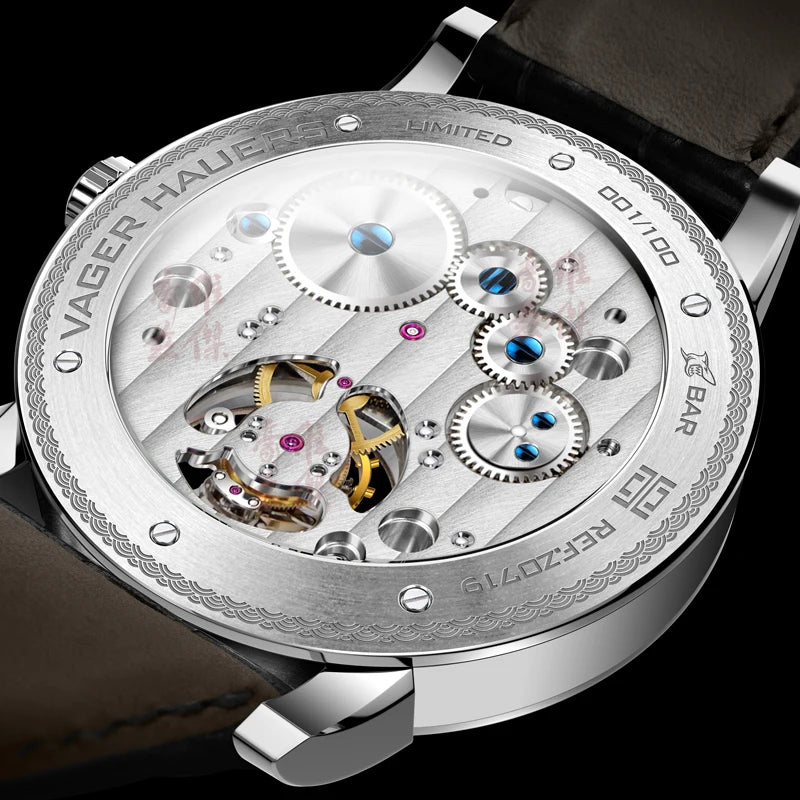 New Year's watch gift  limited edition genuine watch men's mechanical watch tourbillon hollow leather waterproof