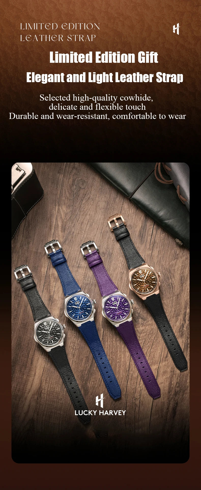 Lucky Harvey Hammered DialSelf-sounding Chiming Watches Automatic Movement Men's Watch 316L Stainless Steel Wristwatch Casual