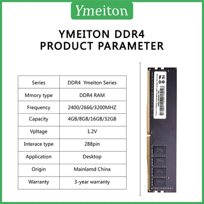 Ymeiton PC DDR4 Desktop memory cards memoriam 2400MHz 2666MHz 4GB 8GB 16GB 32GB U-DIMM RAM 288pin Desktop memory wholesale