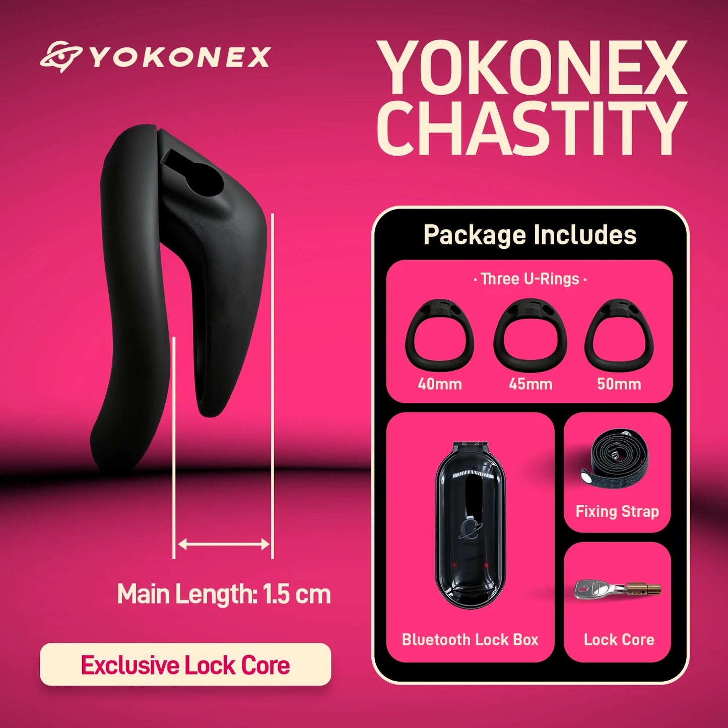 YoKoNex Men Chastity Lock, Black Male Cage, Penis Ring with 3 Sizes, Ergonomic Chastity Device, Adult Toy, New 2026