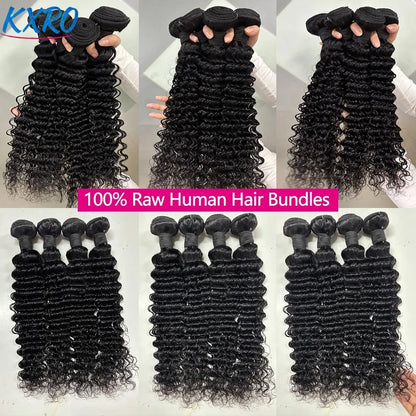 20 22 24Inch Deep Wave Bundles 12A Human Hair Bundles Human Hair Quality Brazilian Bundles 100% Human Hair Raw Hair Bundles for Women ready to wear On Clearance Sale Pre Plucked Wig Party work daily life