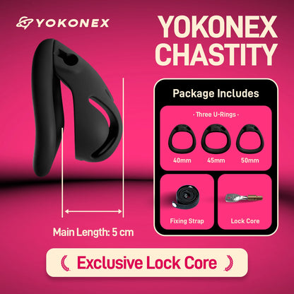 YoKoNex Men Chastity Lock, Black Male Cage, Penis Ring with 3 Sizes, Ergonomic Chastity Device, Adult Toy, New 2026