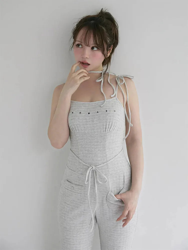 2025 Japanese Style Fashion Off-Shoulder Knit Jumpsuit for Women Summer New Sweet Girls Versatile Jumpsuits Lady Casual Pants