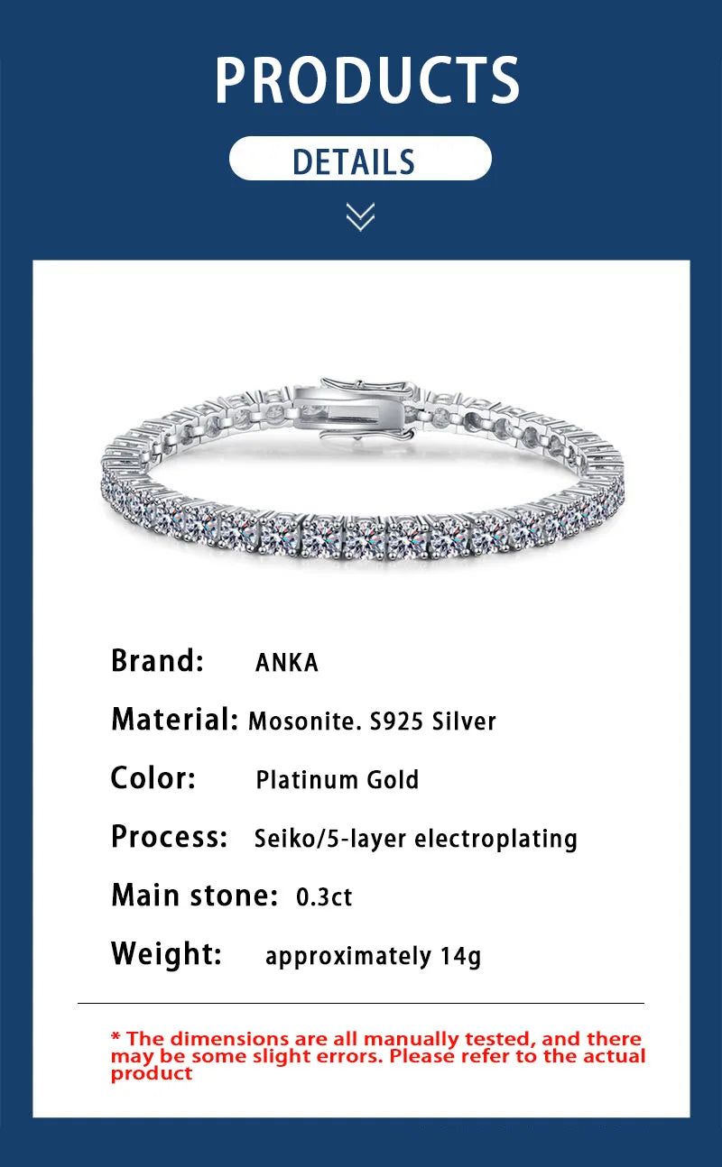 sterling silver 925 moissanite tennis bracelet 0.3ct  full row moissanite bracelet  tennis bracelet