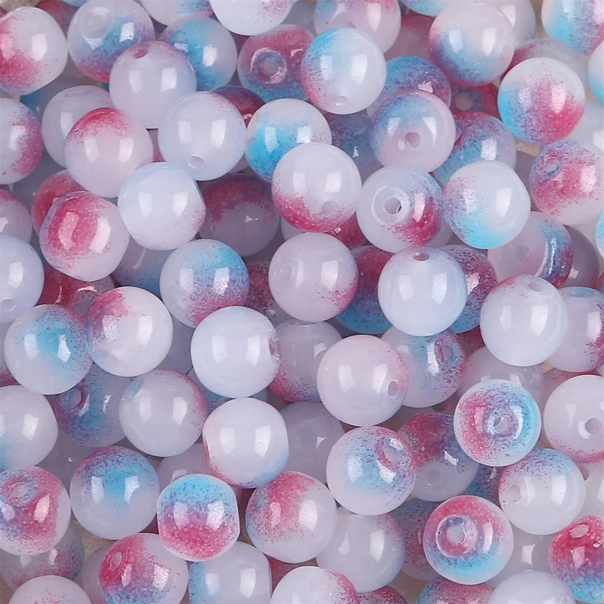 50pcs 8mm Glass Imitation Jade Bead Gradient Double Color Round Bead Handmade DIY Bracelet Necklace Jewelry Making Loose Bead Ma