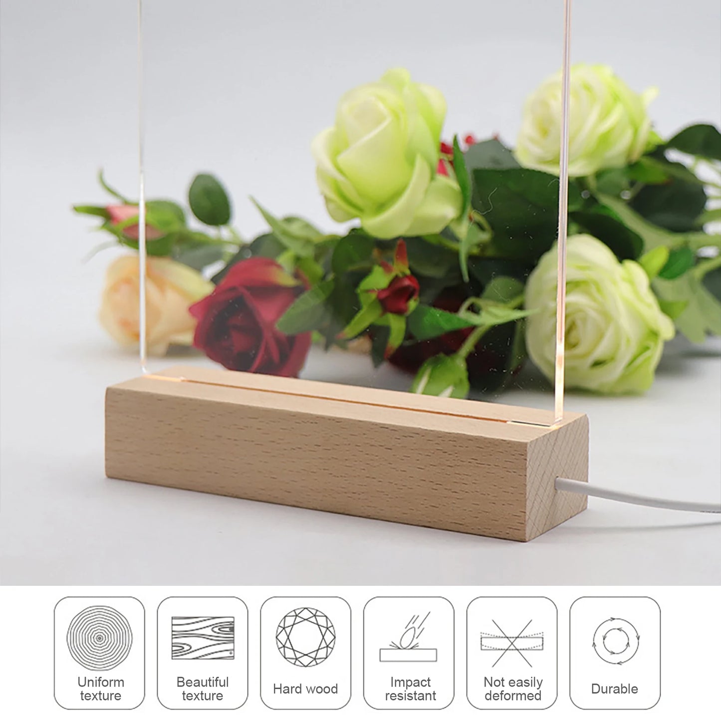 1-10PCS LED Wood Light Display Crystal Wooden Lighted Base Stand Acrylic Light Plate Base USB Wooden Base for Resin Art Light