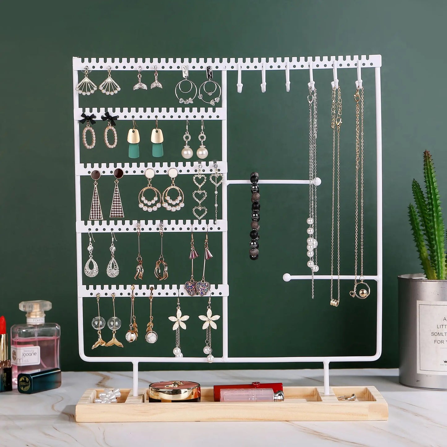 Multifunctional Earring Display Rack Necklace Ring Storage Rack Detachable Wooden Bottom Women Bracelet Watch Jewelry 2030
