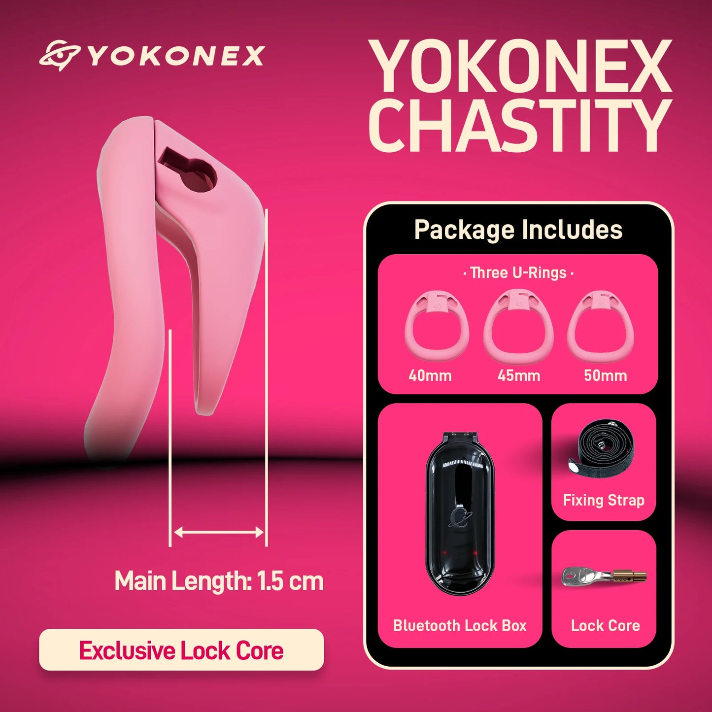 YoKoNex Men Chastity Lock, Black Male Cage, Penis Ring with 3 Sizes, Ergonomic Chastity Device, Adult Toy, New 2026