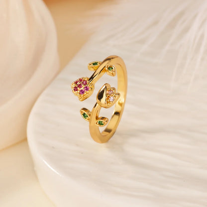 Romantic Colorful Tulip Flower CZ Stainless Steel Women's Ring 18K Gold-plated Anti Fading Rings Wedding Jewelry New Accessories