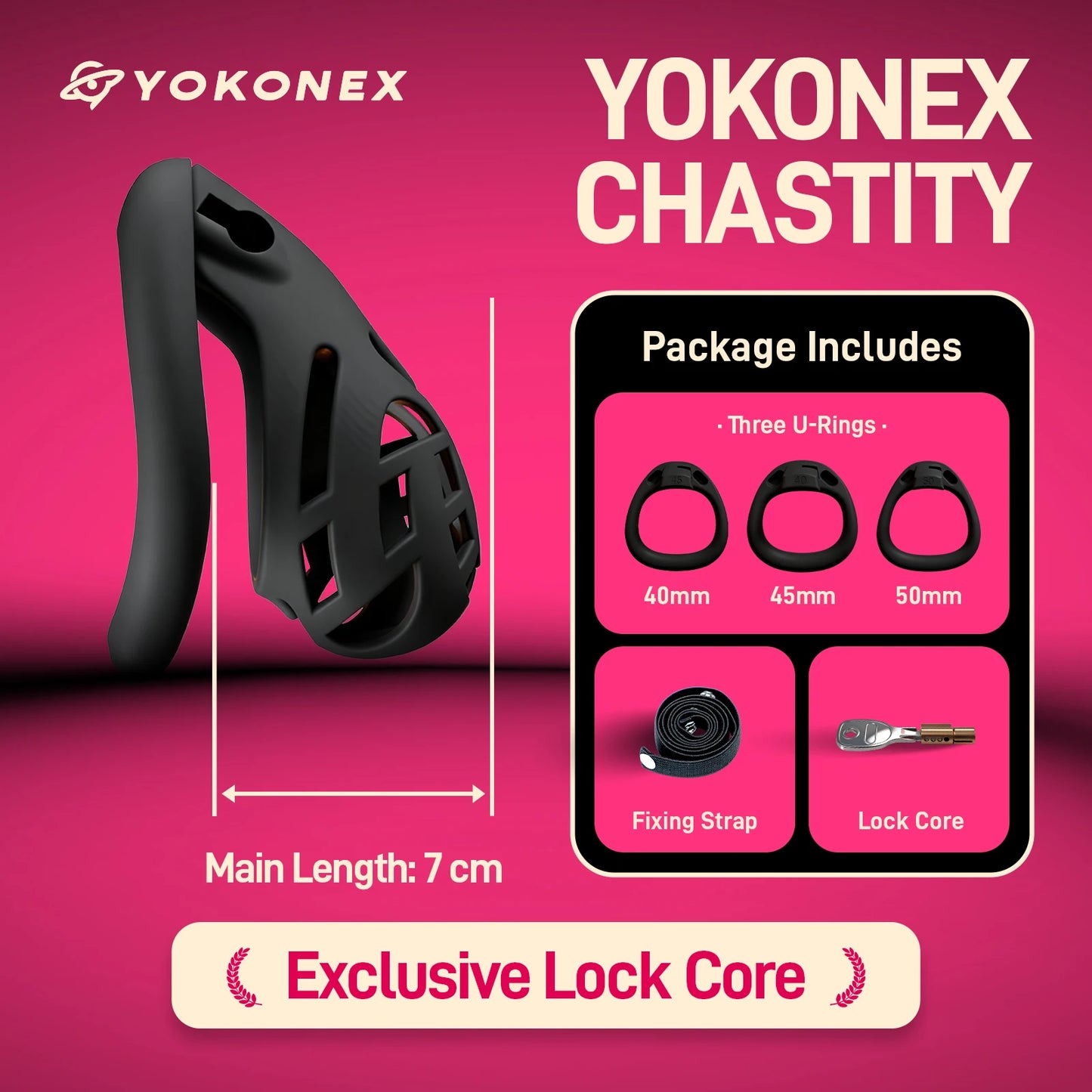 YoKoNex Men Chastity Lock, Black Male Cage, Penis Ring with 3 Sizes, Ergonomic Chastity Device, Adult Toy, New 2026