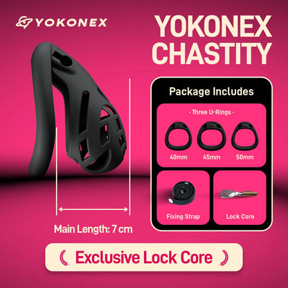 YoKoNex Men Chastity Lock, Black Male Cage, Penis Ring with 3 Sizes, Ergonomic Chastity Device, Adult Toy, New 2026