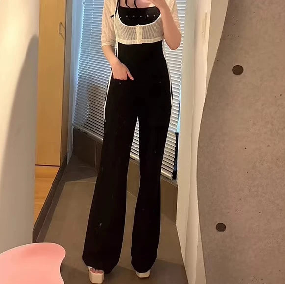 2025 Japanese Style Fashion Off-Shoulder Knit Jumpsuit for Women Summer New Sweet Girls Versatile Jumpsuits Lady Casual Pants