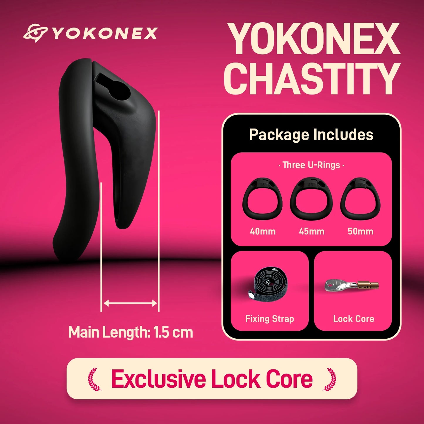 YoKoNex Men Chastity Lock, Black Male Cage, Penis Ring with 3 Sizes, Ergonomic Chastity Device, Adult Toy, New 2026