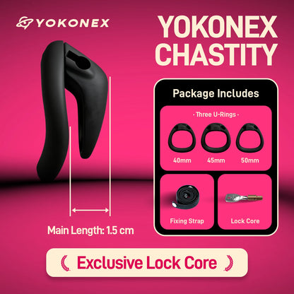 YoKoNex Men Chastity Lock, Black Male Cage, Penis Ring with 3 Sizes, Ergonomic Chastity Device, Adult Toy, New 2026