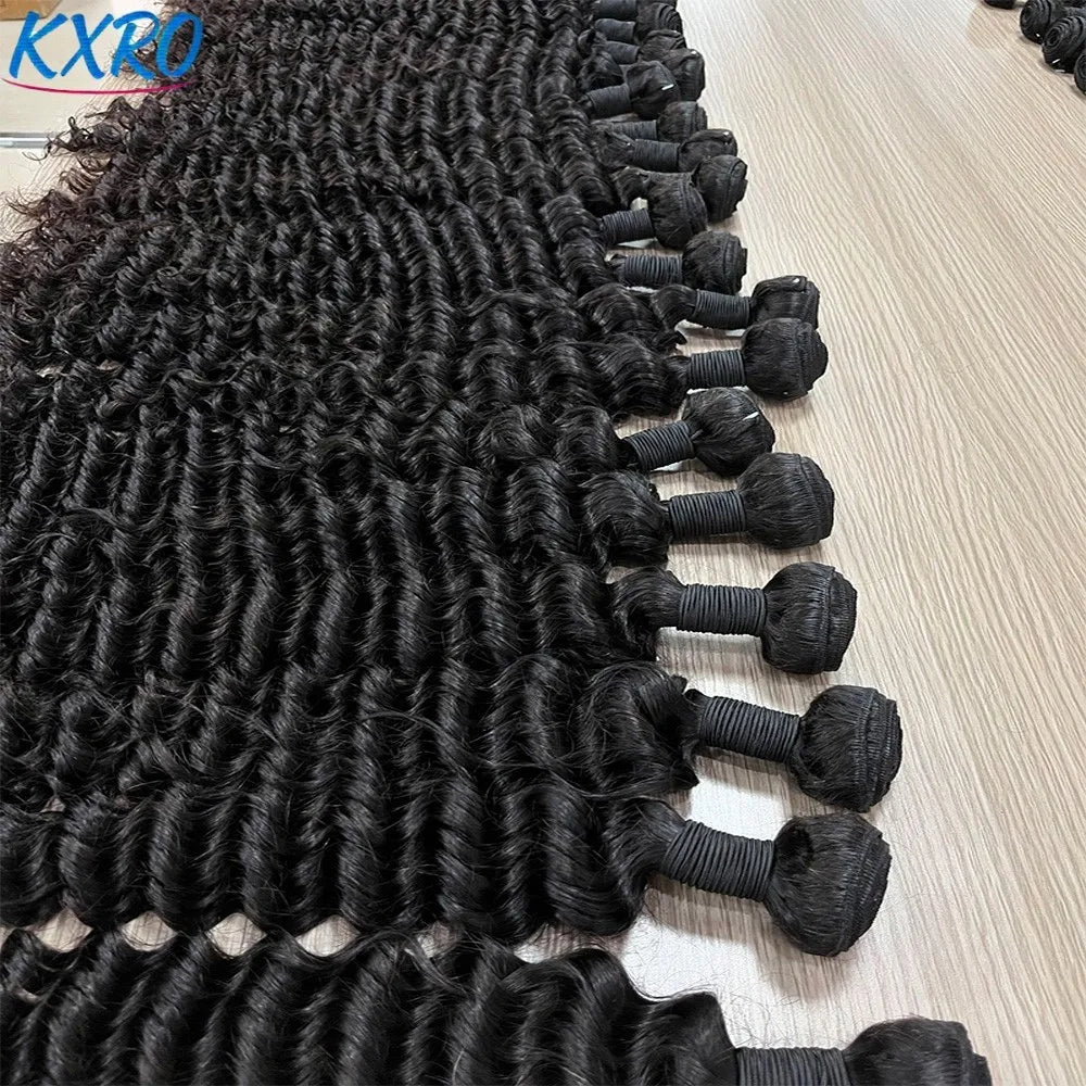 20 22 24Inch Deep Wave Bundles 12A Human Hair Bundles Human Hair Quality Brazilian Bundles 100% Human Hair Raw Hair Bundles for Women ready to wear On Clearance Sale Pre Plucked Wig Party work daily life
