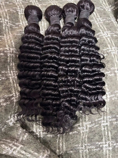 20 22 24Inch Deep Wave Bundles 12A Human Hair Bundles Human Hair Quality Brazilian Bundles 100% Human Hair Raw Hair Bundles for Women ready to wear On Clearance Sale Pre Plucked Wig Party work daily life