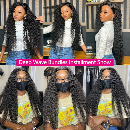 20 22 24Inch Deep Wave Bundles 12A Human Hair Bundles Human Hair Quality Brazilian Bundles 100% Human Hair Raw Hair Bundles for Women ready to wear On Clearance Sale Pre Plucked Wig Party work daily life