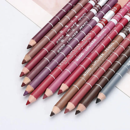 1PC New Professional Wood Lip liner Pen Waterproof Eyeliner Pencil Lady Charming Women's Makeup Long Lasting Cosmetic Tool