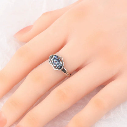 XIYANIKE Vintage Thai Silver Drip Glue Lotus Flower Adjustable Finger Rings For Women Fashion New Jewelry Gift Party anillos
