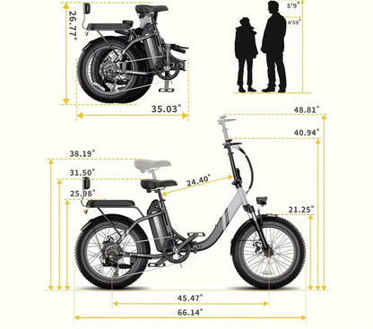20-inch foldable parent-child riding E-BIKE. 48V13AH removable battery electric scooter, 1000W brushless motor electric bicycle