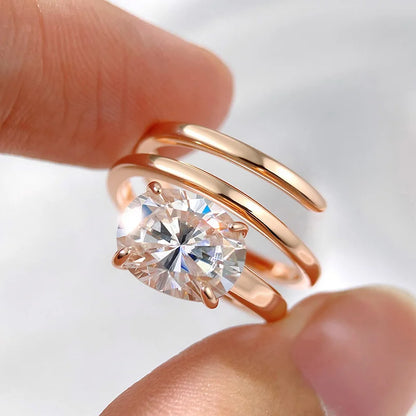 Smyoue 1CT-3CT Certified 14K Plated Moissanite Solitaire Ring Women Wedding Lab Diamond Band Pure 925 Silver 100% Shani Abergel