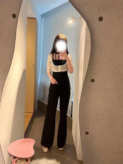 2025 Japanese Style Fashion Off-Shoulder Knit Jumpsuit for Women Summer New Sweet Girls Versatile Jumpsuits Lady Casual Pants
