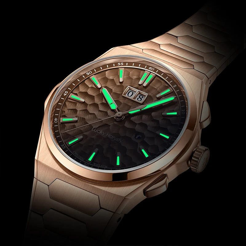 Lucky Harvey Hammered DialSelf-sounding Chiming Watches Automatic Movement Men's Watch 316L Stainless Steel Wristwatch Casual