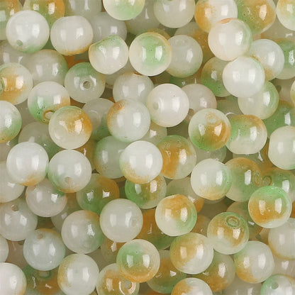 50pcs 8mm Glass Imitation Jade Bead Gradient Double Color Round Bead Handmade DIY Bracelet Necklace Jewelry Making Loose Bead Ma
