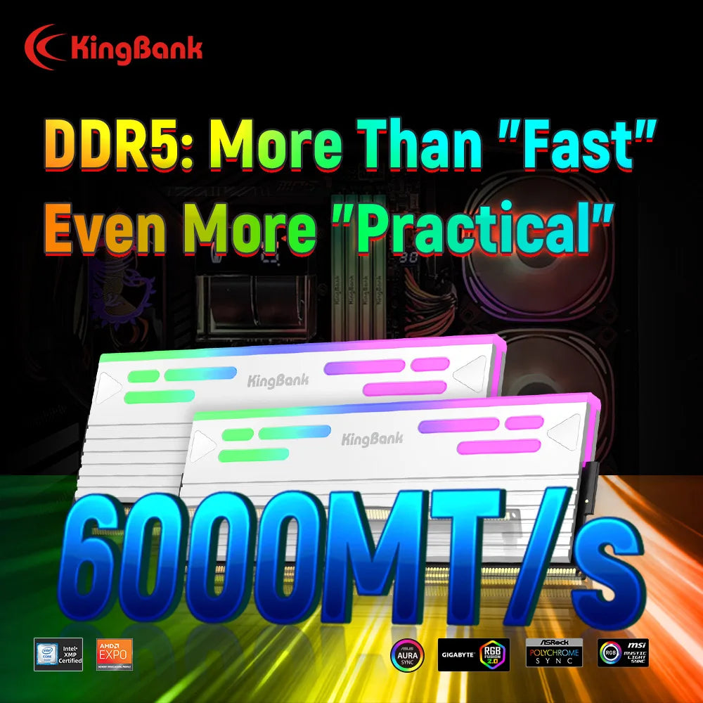 KingBank SoarBlade KFRW DDR5 RGB Series 24GBx2 6000MHz Kit UDIMM Dual Channel Computer Desktop PC Hynix M die CL28