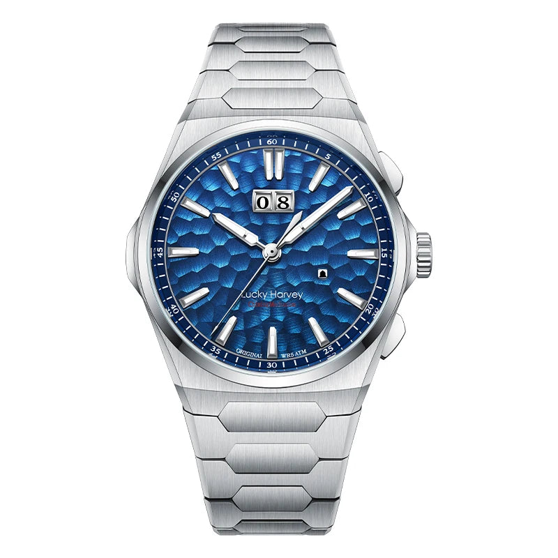 Lucky Harvey Hammered DialSelf-sounding Chiming Watches Automatic Movement Men's Watch 316L Stainless Steel Wristwatch Casual