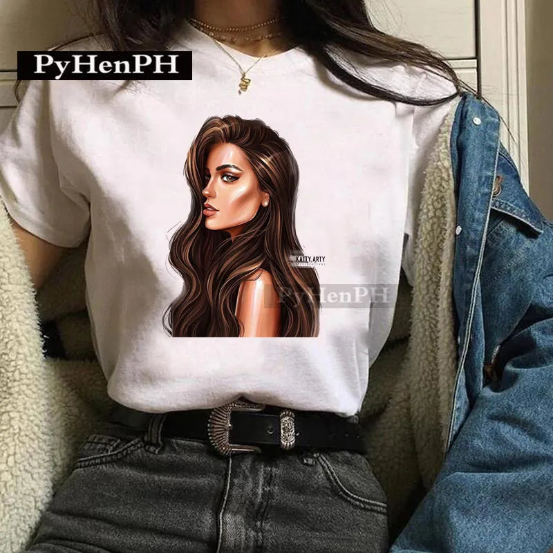 Fashion Girl T Shirt  A Stylish European and American Style Printed T-shirt Is A Great Summer Casual Friend for Women