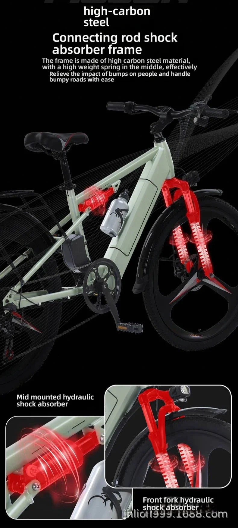 26-inch electric bicycle, 400W motor, 48V 30AH battery, adult ebike, multiple colors available, fashionable electric bike