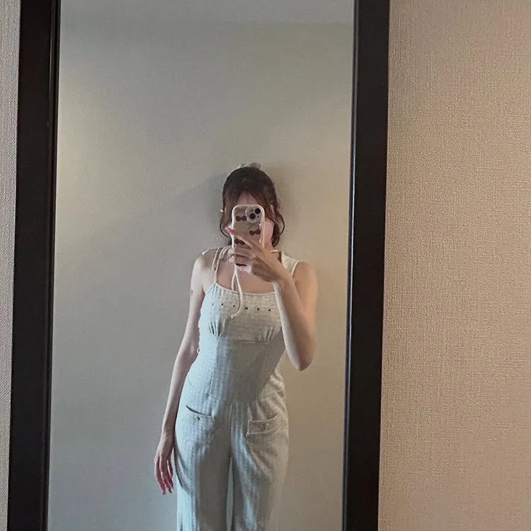 2025 Japanese Style Fashion Off-Shoulder Knit Jumpsuit for Women Summer New Sweet Girls Versatile Jumpsuits Lady Casual Pants