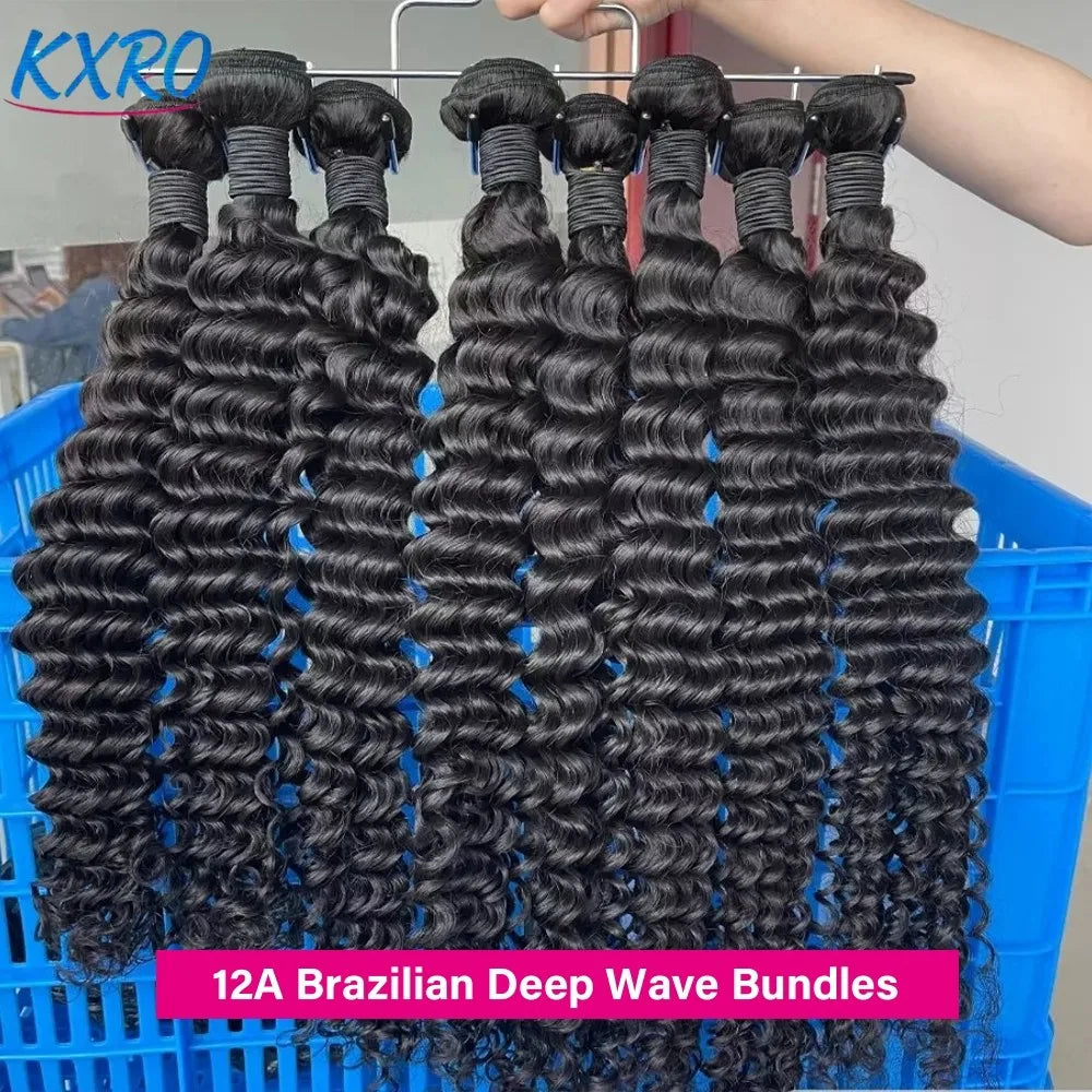 20 22 24Inch Deep Wave Bundles 12A Human Hair Bundles Human Hair Quality Brazilian Bundles 100% Human Hair Raw Hair Bundles for Women ready to wear On Clearance Sale Pre Plucked Wig Party work daily life