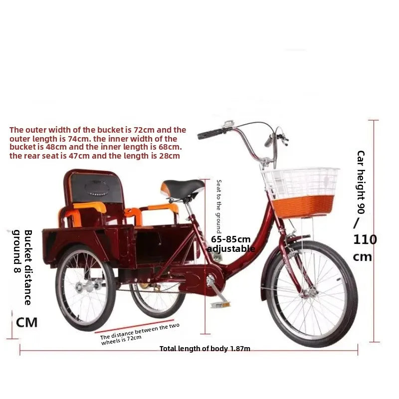 New Pedal Tricycle, Safe and Stable, Suitable for Carrying Goods, Family Adult Commuting, Outdoor Use